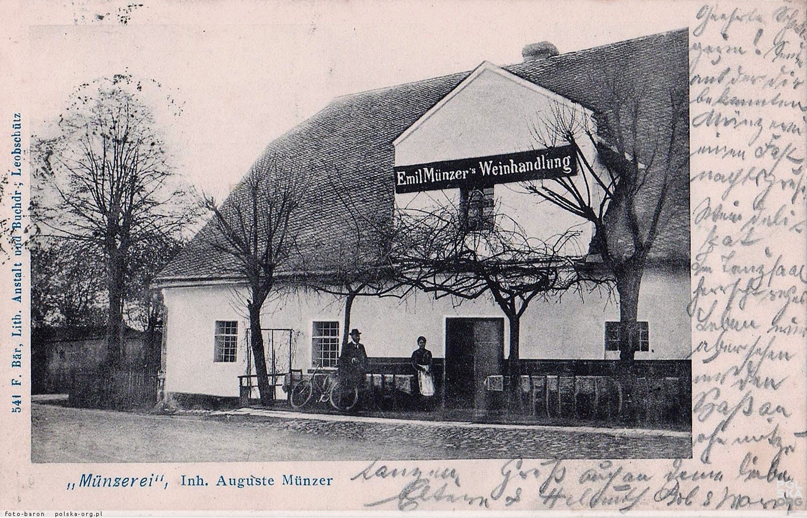 Pocztówka — Emil Münzer's Weinhandlung, ok. 1900–1904